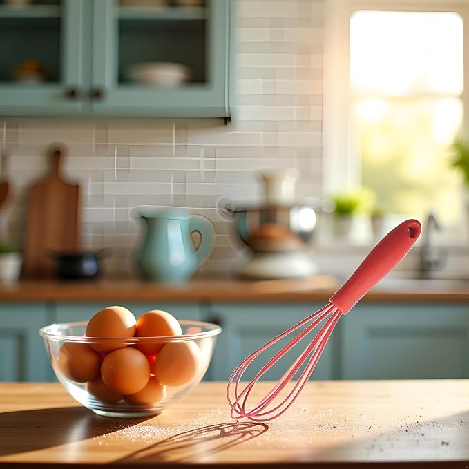 Red Compact Silicone Eggs Whisk Portable Silicone Eggs Mixer Eggs Frothers Household Eggs Blender Long Lasting Home Handheld Whisk Portable Handheld Eggs Frothers Eggs Beater