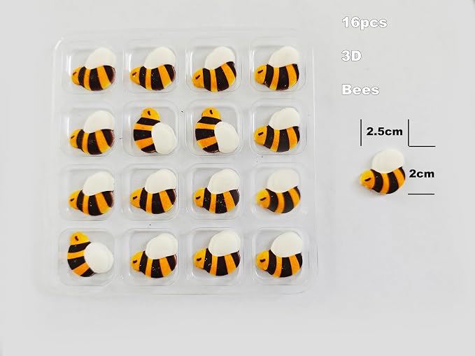 Edible 16 pieces 3D Bee cake decorations, Bees cupcake toppers, perfect Icing Cookies decro for Valentine's Day Birthday Halloween Thanksgiving Christmas party Team Dinner