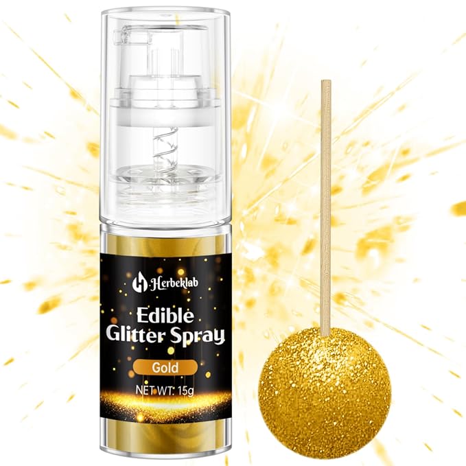 Gold Edible Glitter - 15g Edible Glitter Spray Food Grade Gold Drink Glitter for Cakes, Cookies, Cake Pops, Chocolate, Strawberries, Cocktails & Beverages