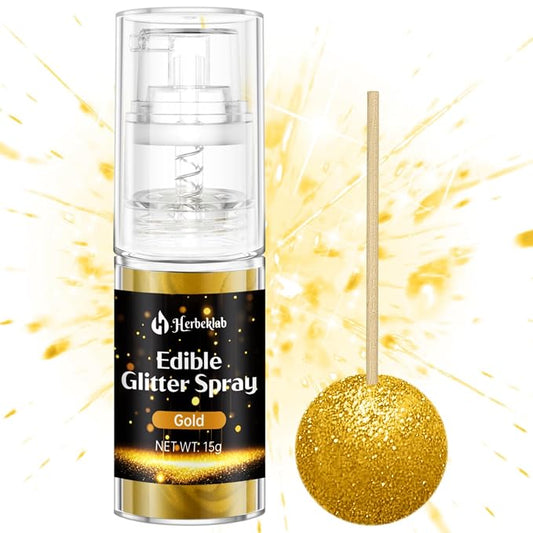 Gold Edible Glitter - 15g Edible Glitter Spray Food Grade Gold Drink Glitter for Cakes, Cookies, Cake Pops, Chocolate, Strawberries, Cocktails & Beverages