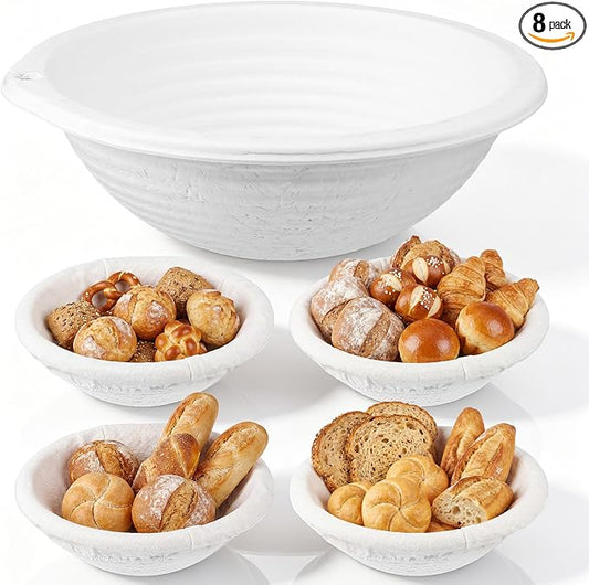 Baderke 4 Pack Banneton Bread Proofing Basket Set 10 Inch Wood Pulp Sourdough Proofing Basket Non Stick Sourdough Banneton Bowl and Liners for Bread Baking Supplies(White,Round)