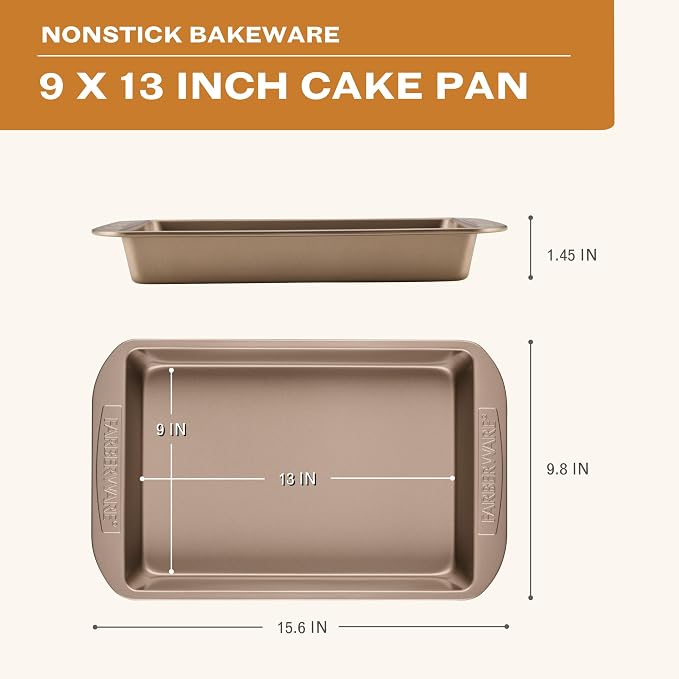 Farberware Bakeware Warp Resistant, Dishwasher Safe, 9-Inch x 13-Inch Rectangular Cake Pan - Mocha