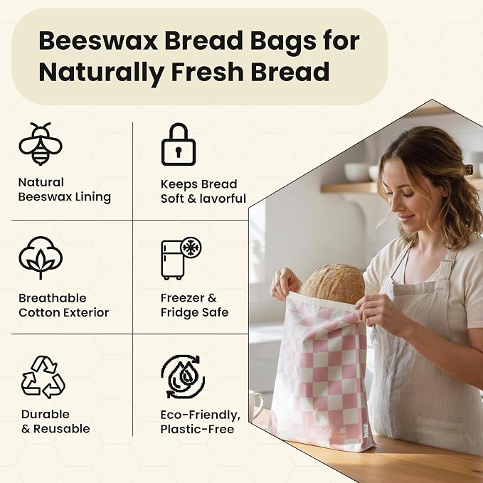 2-Pack XL Premium Reusable Beeswax Bread Bags 17x13 - Artisan Sourdough Keeper, Organic Cotton, Freezer-Safe Homemade Bread Storage - Eco Bread Gift for Bakers
