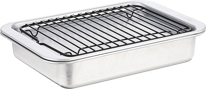 Nordic Ware Naturals 3 Piece Compact Pan Set, Toaster Oven, Counter Ovens, Air Fryer and Broiler Safe, Size for 1-2 Portions - Includes Baking Sheet, Broiling Rack and Rectangular Pan