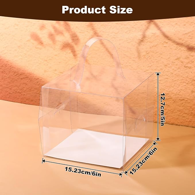 20Pcs Transparent Bakery Boxes with Handles, Mini Clear 5in 6in Cake Boxes,Clear gift box,Treat Box for Cake Chocolate Donut,Pastries,Cookies(6x6x5 in)