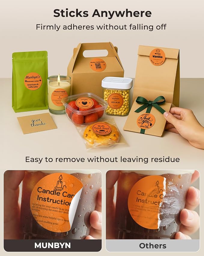 MUNBYN 2 Inch Orange Circle Thermal Labels, Multi-Purpose Self-Adhesive Round Thermal Printer Stickers for Business, 750 Sheets/1 Roll