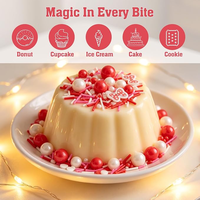 Twisweet Red Bow Sprinkles for Cake Decorating, Polka Dot Style Jimmies Sugar Pearls & Bow Confetti, Edible Baking Candy for Cupcake Cookie Ice Cream Cake Toppers, Girls Birthday Cartoon Party Decorations (130g/4.58oz)