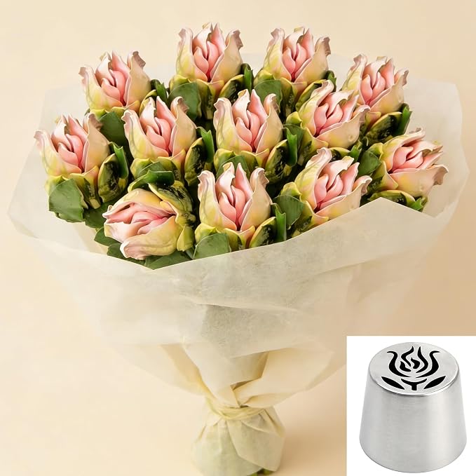 1Pack Extra Large Stainless Steel Rose Petal Piping Tip, Cotton Candy Paste Flower Bouquet Cream Nozzle for Cakes Cupcakes Desserts Puffs Tool for Cake Decoration Pastry Baking (XXL,Style 36)