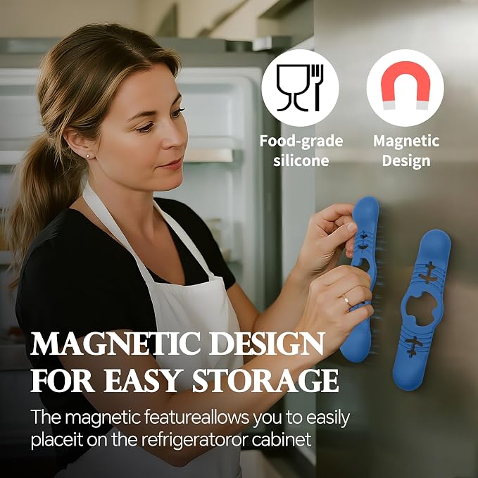 Silicone Magnetic Measuring Spoons, 2 Pack Coffee Measuring Spoons(4-size) - Equipped with strong N50 magnets – securely attach to any metal surface, Suitable for dry and liquid ingredients(Blue)