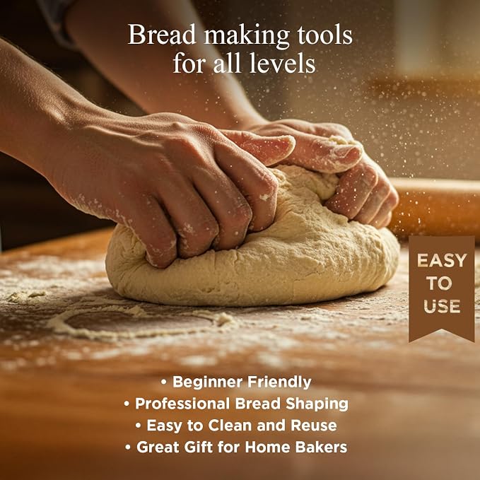 Sourdough Bread Kit – 9-Inch Banneton Proofing Basket with Liner, Whisk, Lame, Scrapers and Recipe Guide | Complete Bread Making Supplies and Sourdough Tools – Great Gift Idea for Bakers