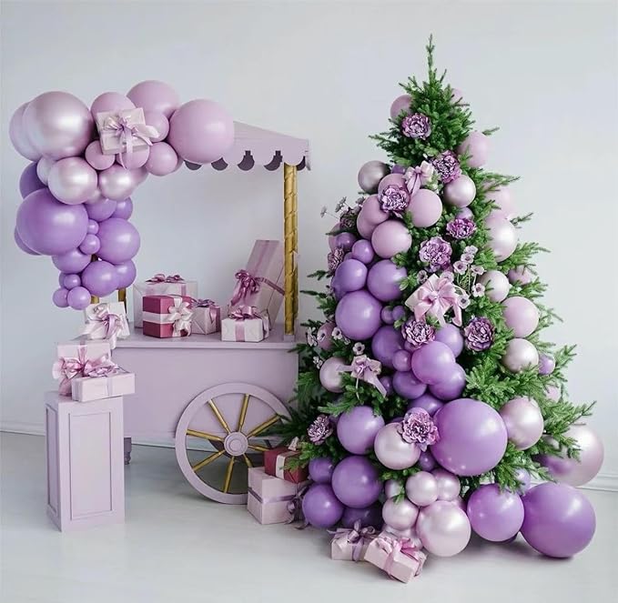 Grey Violet Maca Purple Gold Balloons Garland Arch Kit, 146Pcs Latex Balloons Different Sizes 18 12 10 5 Inch for Party Decoration Birthday Wedding Engagements Anniversary Baby Shower