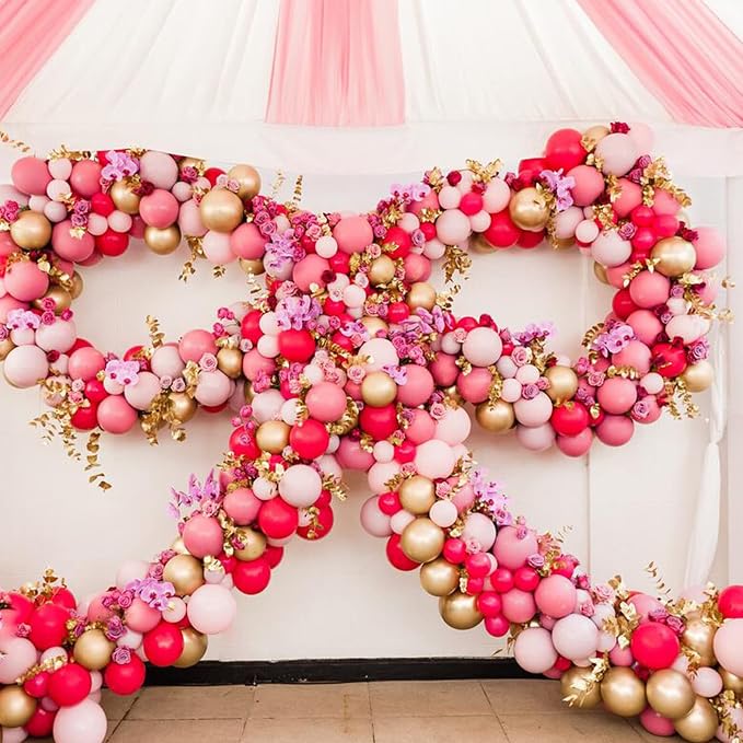Voircoloria 130pcs Hot Pink Balloons Different Sizes 18" 12" 10" 5" Dark Pink Balloons for Birthday Graduation Baby Shower Wedding Anniversary Princess Theme Party Valentine's Day Decorations