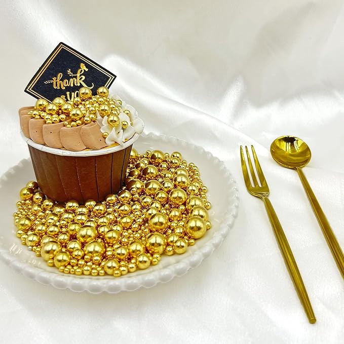 Gold Sprinkles for Cake Decorating, 4 Sizes Pearl Sprinkles Mix 7.8Oz for Cake Cupcake Ice Cream Donuts Cookie Baking Toppings