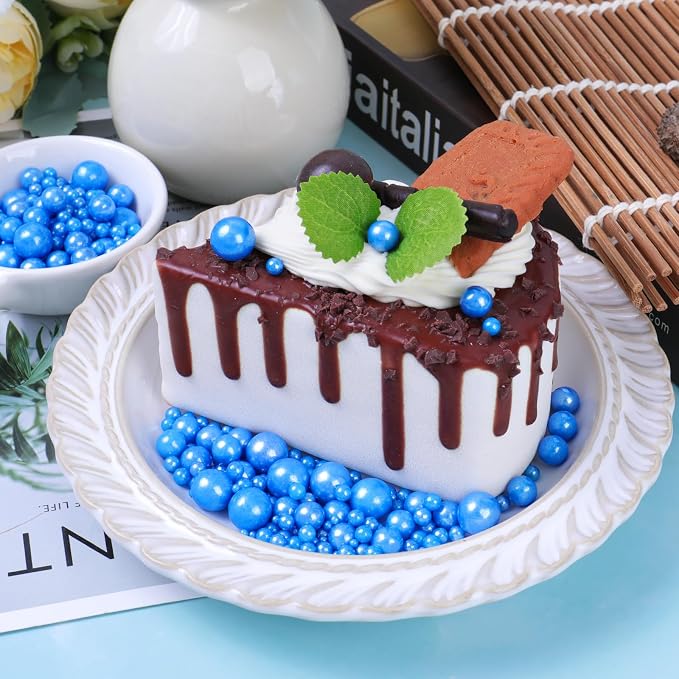 Blue Pearl Sprinkles for Cake Decorating, 130g/4.6oz Edible Pearl Sprinkles, Baking Cupcakes, Donuts, Macarons Toppings