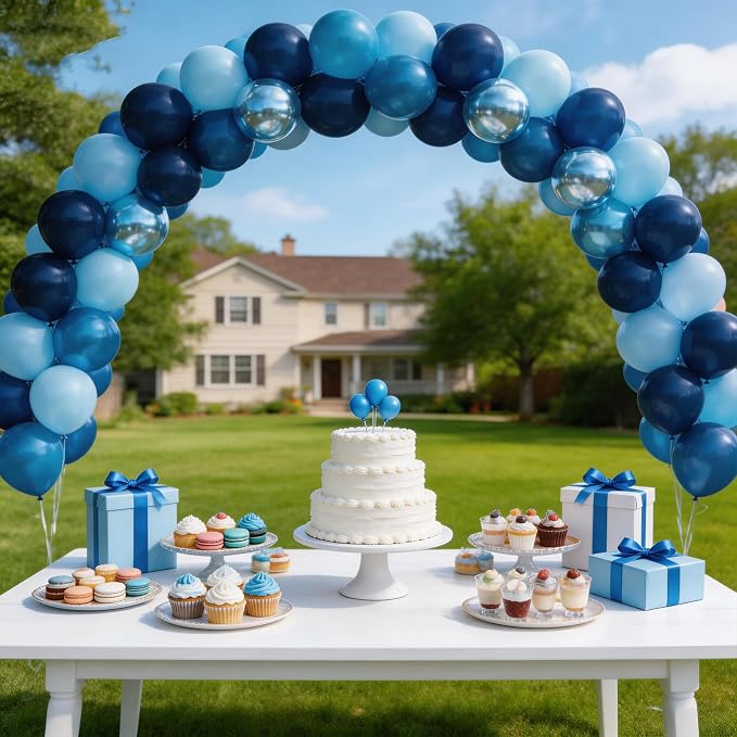 160Pcs 12 Inch Metallic Blue Balloons Chrome Navy Pearl Pastel Macaron Light Blue Latex Balloons for Birthday Wedding Baby Shower Graduation Party Decorations