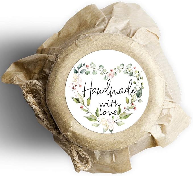 Greenery Handmade Labels, 1.4 in Round, 500 Adhesive Labels per Roll, Handmade Packaging