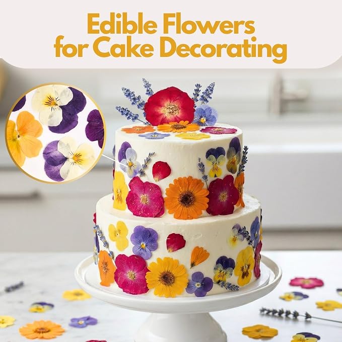 70 Pcs Edible Flowers for Cocktails & Cake Decorating – Real Dried Edible Flowers Cupcake Toppers, Food Grade Edible Pressed Flowers for Drinks, Garnish & Crafts (Pansies, Rose, Calendula, Lavender)