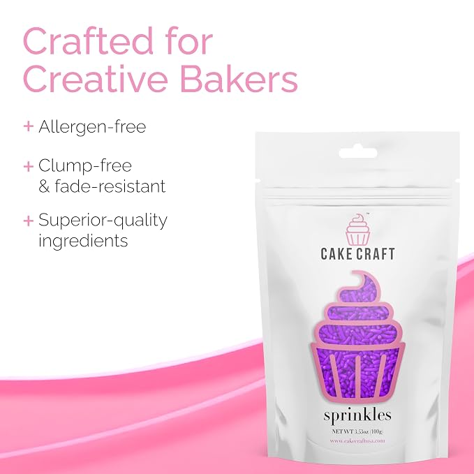 Cake Craft Sprinkles – 3-Pack (100g Each) | Decorating Cakes, Cupcakes, Cookies & More | Purple – Jimmies