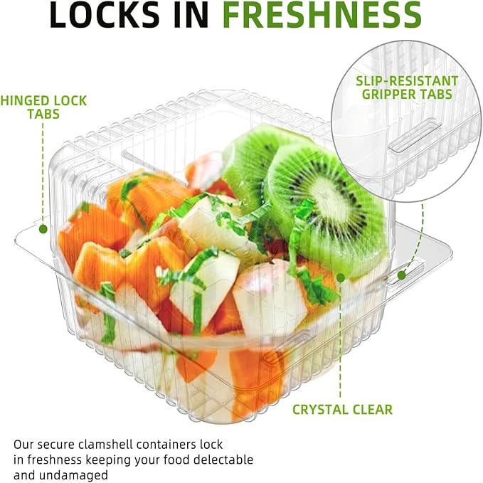 Axe Sickle 300 Count Clear Plastic Hinged Take Out Containers Clamshell Takeout Tray Food Clamshell Containers Outside Diameter for Dessert, Snacksetc, Cakes Slice, Cookies, Salads