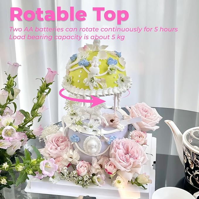 Rotating Cake Stand,Electric Carousel Cake Kit,Floating Cake Stand,Hanging Decorative Cake Kit,Cake Decorating Stand,Reusable Cake Support for DIY, Birthday Party, Wedding, Graduation, Baby Shower