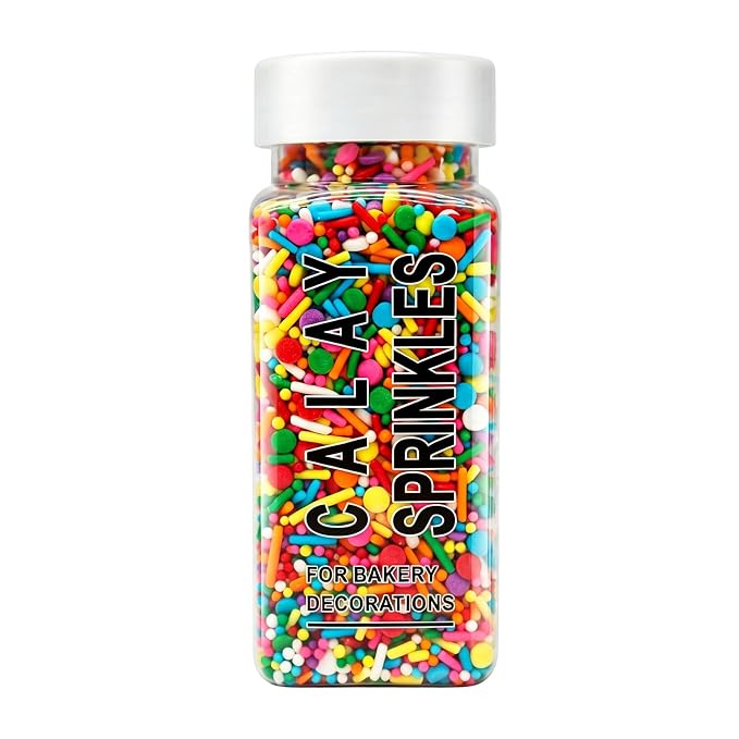 Rainbow Sprinkles for Cake Decorating, 4.6oz Colorful Nonpareils Jimmies and Confetti Sprinkles for Baking Cake Cupcake Cookies Ice Cream Topping