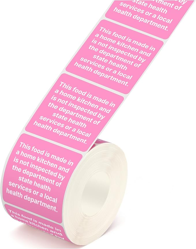 500 Pcs Cottage Food Law Labels, 2" Square “Made in a Home Kitchen” Stickers