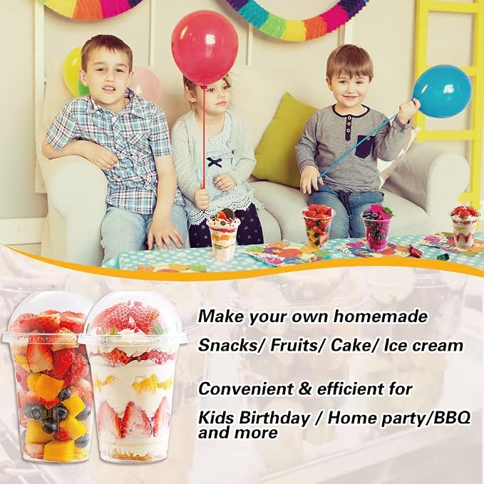 12 oz Clear Plastic Cups with Dome Lids - Dessert Cups with Lids(25 Sets), PET Disposable Party Cups (NO HOLE), Parfait Crystal for Pudding/Ice Cream/Cupcake