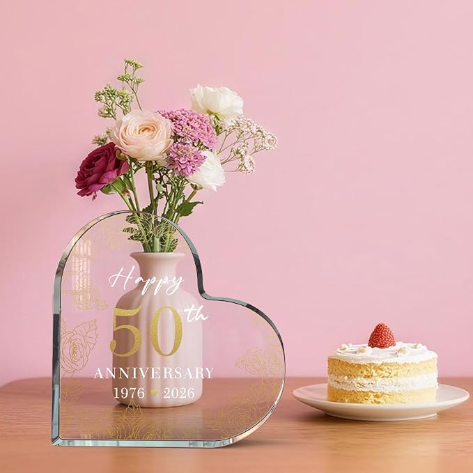 50th Wedding Anniversary Cake Topper Acrylic,50th Anniversary Decorations & Keepsake Gift for Couples (50th Anniversary-A)