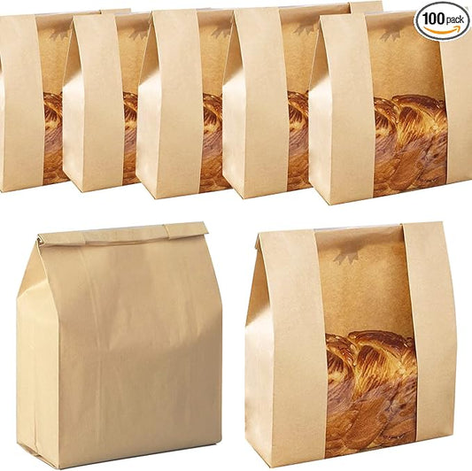 Large Paper Bread Bags for Homemade Sourdough-Bread Packaging Bag for Gifting, Label Seal Sticker Included Pack of 100(11.8x8.2x3.5 inch)