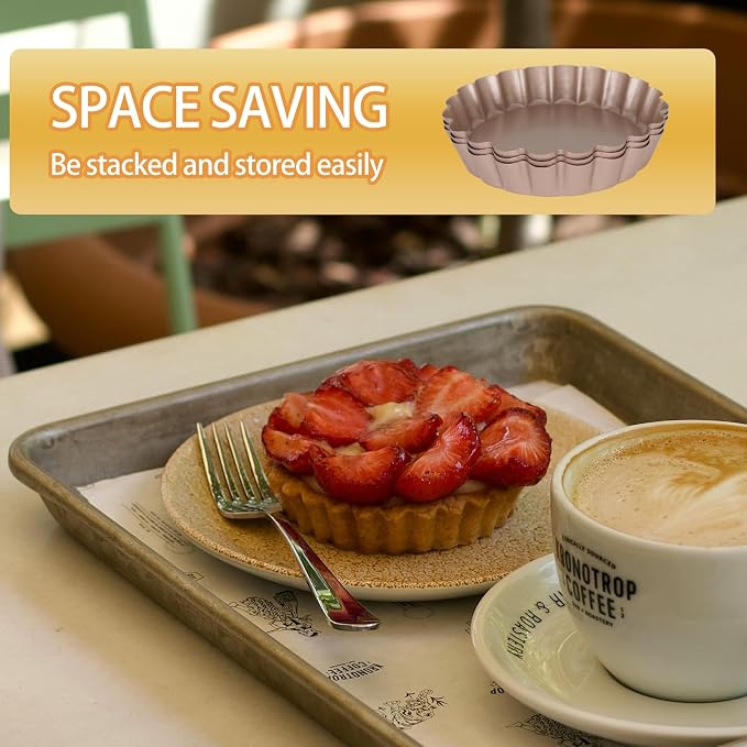 Tart Pan with Removable Bottom, Quiche Pans Carbon Steel Tart Mold for Baking (4-Inch Rose Gold-6PCS)