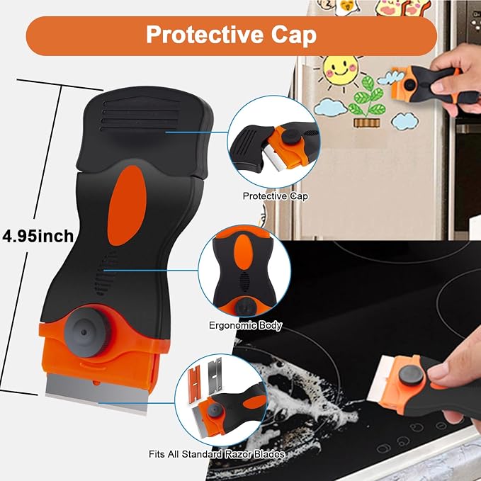 Heavy-Duty & Gentle Scraper Duo Kit | 2-in-1 Metal & Plastic Scraper Set with 20 Blades | Perfect for DIY, Kitchen Stovetop, Window Decals, Bathroom Caulk & Paint Removal