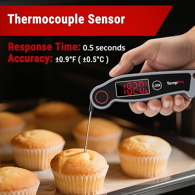 TempPro TP19 Waterproof Digital Meat Thermometer for Grilling with Ambidextrous Backlit & Thermocouple Instant Read Kitchen Cooking Food Thermometer for Candy Water Grill Smoker (Previously ThermoPro)