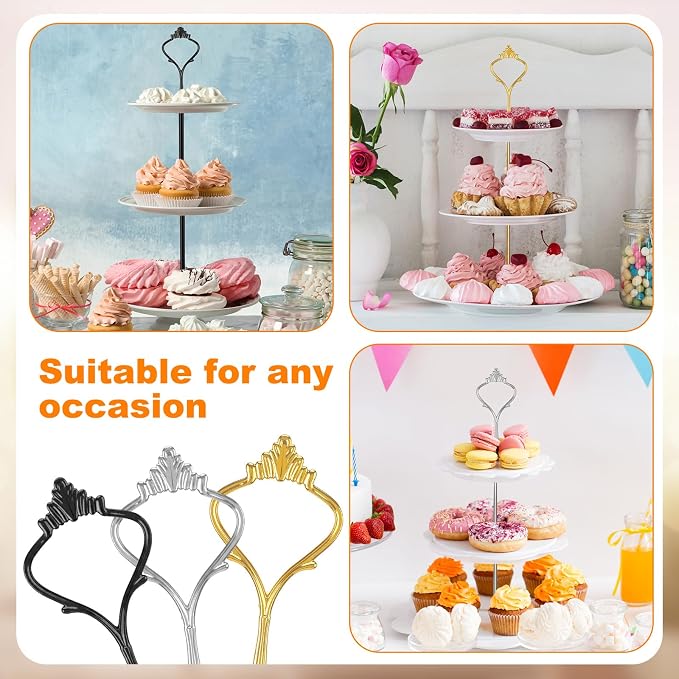 Patelai 12 Sets 3 Tier Cake Stand Hardware Tiered Tray Plate Hardware Kit Heavy Metal Cake Fruit Food Plate Stand Fitting Stacking Kit for Serving Dessert Cupcake Dish (Simple,Black,Silver,Gold)