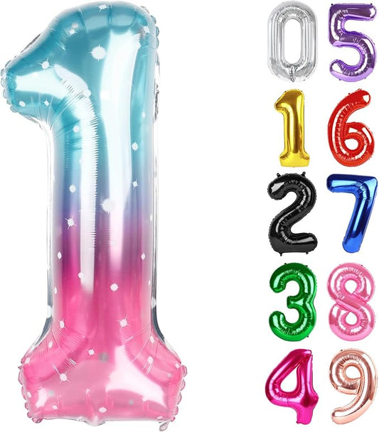 Starry Sky Number 1 Balloon 40 Inch, 1st Birthday Balloon for Baby Boy Girl Toddler First Birthday Decorations, Shiny Starry Sky Party Supplies