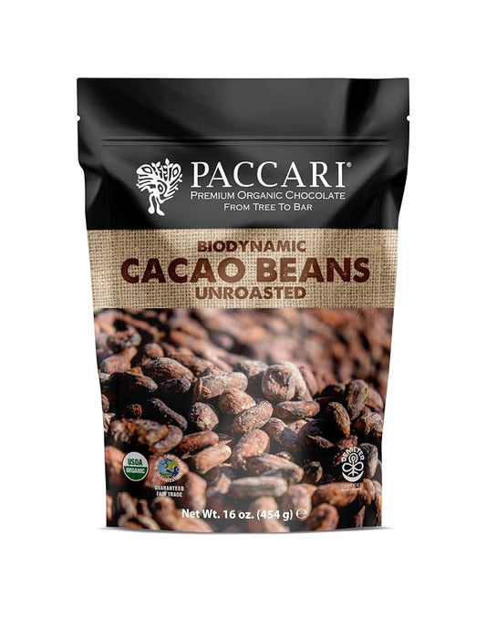 Paccari Organic Raw Cacao Beans | Natural Fresh, Pure & Unroasted | Keto, Vegan, Non-GMO, Gluten Free | Perfect for Unsweetened Chocolate Baking 16oz