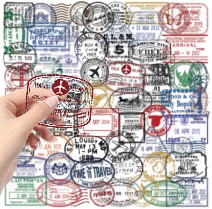 Vintage Postmark Stickers for Scrapbook, 50PCS PET Transparent Waterproof Stickers Pack for Water Bottles,Laptop,Scrapbook,Traval Themed Party Decorations