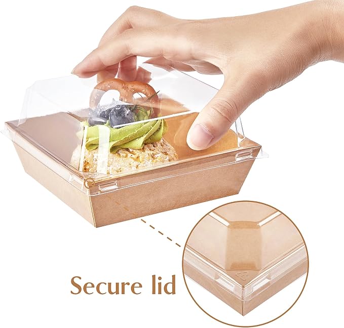 Ocmoiy Kraft Charcuterie Boxes with Clear Lids 4x4 Inch, 50 Pack Brown Square Bakery Cake Slice Boxes with Window, Dessert To Go Containers (50)