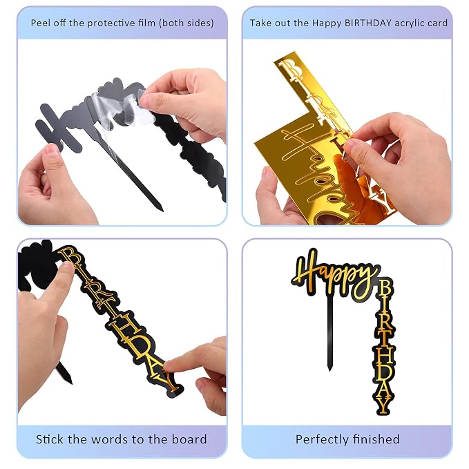 6 Pieces Acrylic Happy Birthday Cake Toppers Decoration Right Angled Shape Vertical Cake Pick Decor Party Supplies for Adults Friends