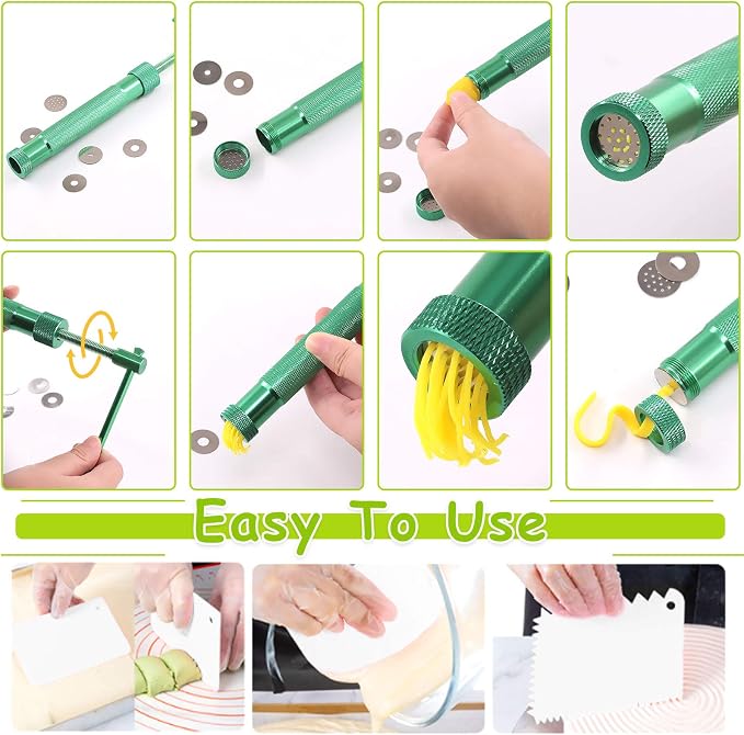 Keadic 37 Pieces Green Clay Fondant Extruder Cake Decorating Supplies Sugar Modeling Tool Set, Clay Extruder Gun with 20 Tips Sugar Extruder Disks & Ball Stylus Dotting Tool