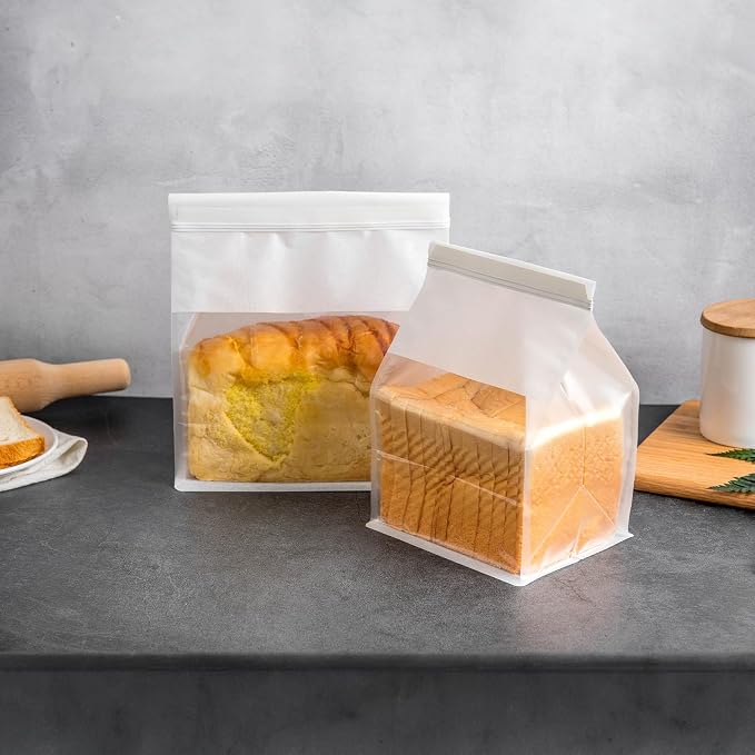 100 Pcs Bread Bags for Homemade Breads with Window, 6.3 x 5.1 x 10.3 Inch Tin Tie Tab Lock Resealable Bakery Loaf Bags for Packaging Sourdough Bread, Cookies, Bagels, Pastry