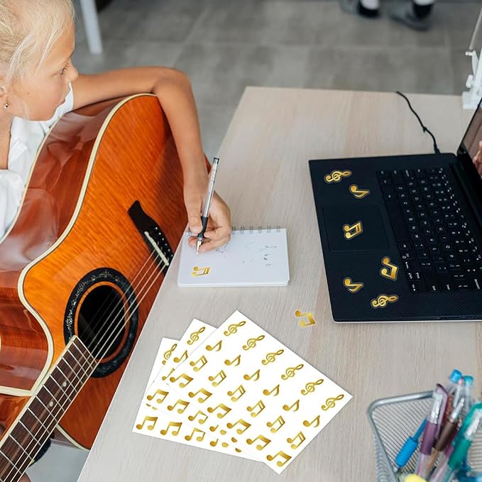 Gold Music Note Stickers, 280Pcs Self-Adhesive Treble Clef & Musical Note Decals for Envelope Seals Party Invitations Scrapbooking Music Themed Party Decorations