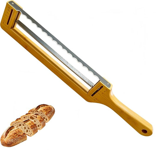 Adjustable Bread Knife for Homemade Bread - Sourdough Bread Slicer | with 1/2-inch and 1-inch Thickness Guides for Sourdough Baguettes Sandwiches