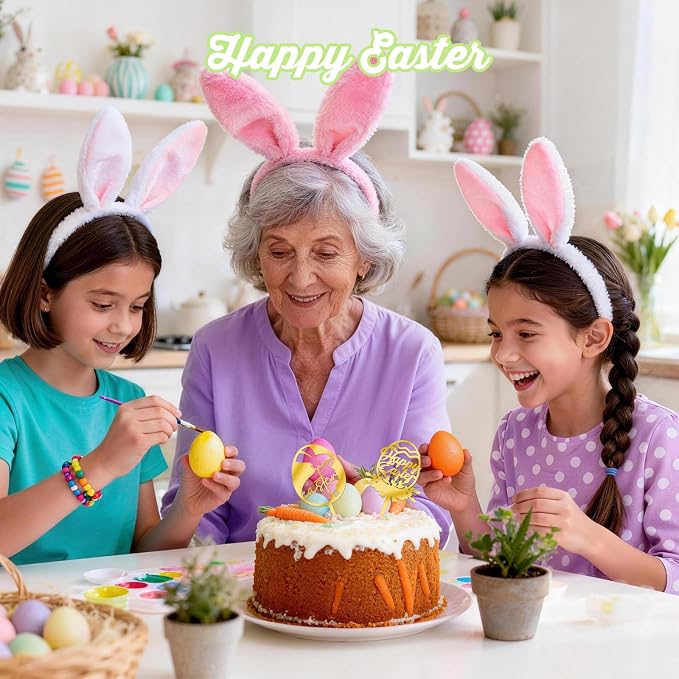 8Pcs Gold Happy Easter Cake Toppers Mirror Acrylic Bunny Egg Cake Picks Bunny Cupcake Decor for Spring Easter Party Cake Desserts Decor Supplies