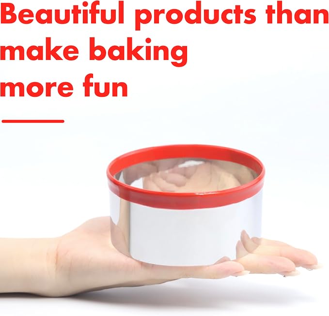 5 Pcs Round Circle Cookie Cutters 1.9", 2.3", 2.7", 3.1", 3.5", 0.4MM Thickness Heavy Duty Food-Grade Stainless Steel, Biscuit Cutter, Mini Cookie Cutters, Unique Design with Protective Red Top PVC