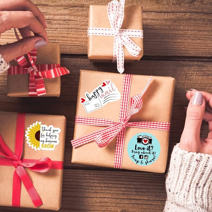 Happy Mail Handmade Stickers - Thank You & Envelope Stickers for Small Business & Online Retailers - 500 Labels Per Roll