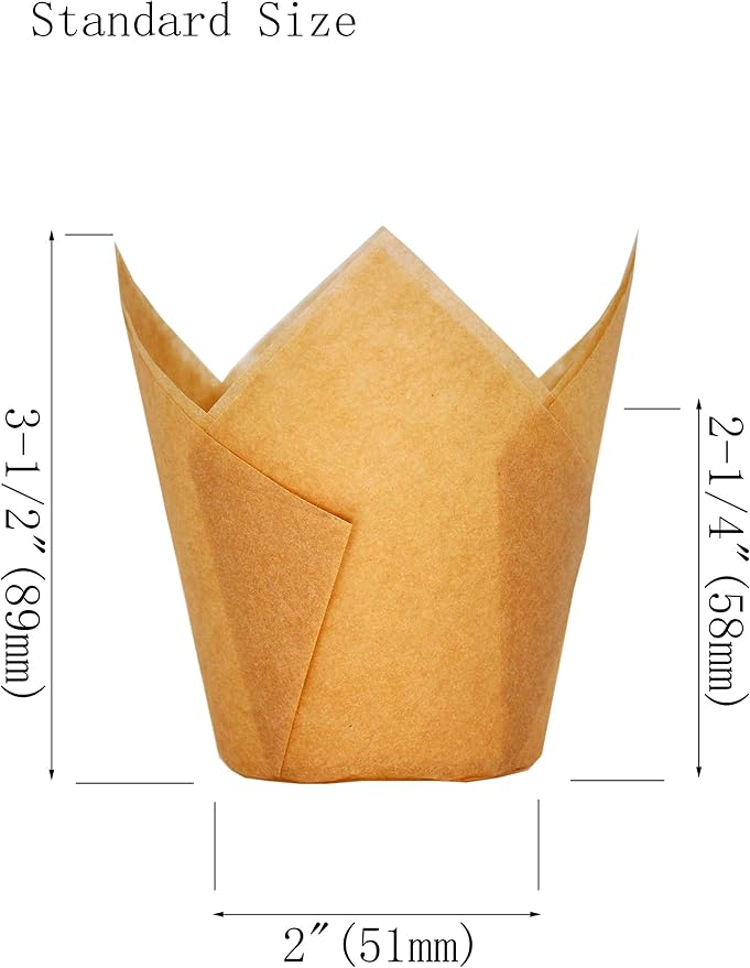 QLSmypkg Muffin Greaseproof paper Baking cupcake cups, 2" x 3 1/2" Natural Tulip Baking Cup Case of 125 pcs (125, Standard)
