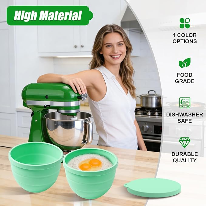 Foldable Silicone Liners for 5 Qt KitchenAid Tilt-Head Stand Mixer(Only), Odourless,Thicker, Cold/Heat-Resistant & Non-Stick, Easy Clean, with Splash-proof Bowl Lid, Green
