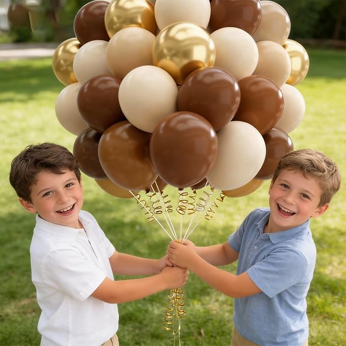 160Pcs 12 Inch Brown Light Brown Tan Sand White Metallic Gold Latex Balloons for Boho Neutral Baby Shower Birthday Party Decorations