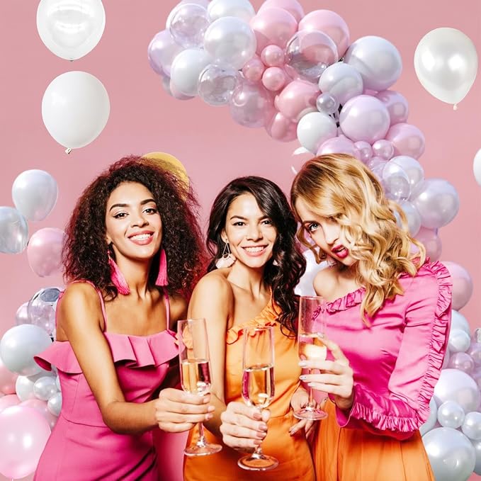 FunHot Pink White Balloon Arch Kit, Pink Balloon Garland, Double Stuffed Pearl Pink Matte White Balloons Large Clear Balloons for Girls Baby Shower Wedding Bridal Shower Birthday Party Decoration