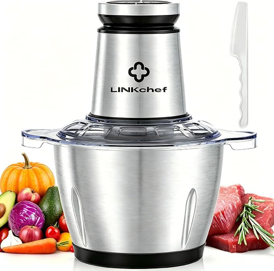LINKChef Food Processor, 10 Cup Electric Food Chopper, 600W Meat Grinder with Stainless Steel Blades, 2.3L Large Capacity Kitchen Processor for Meat, Vegetables, Onion, Garlic & Meal Prep